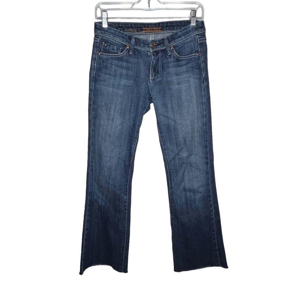 FIDELITY Denim Lotus Low Waist Boot Flare Blue Water Sapphire Dark Wash Raw Hem